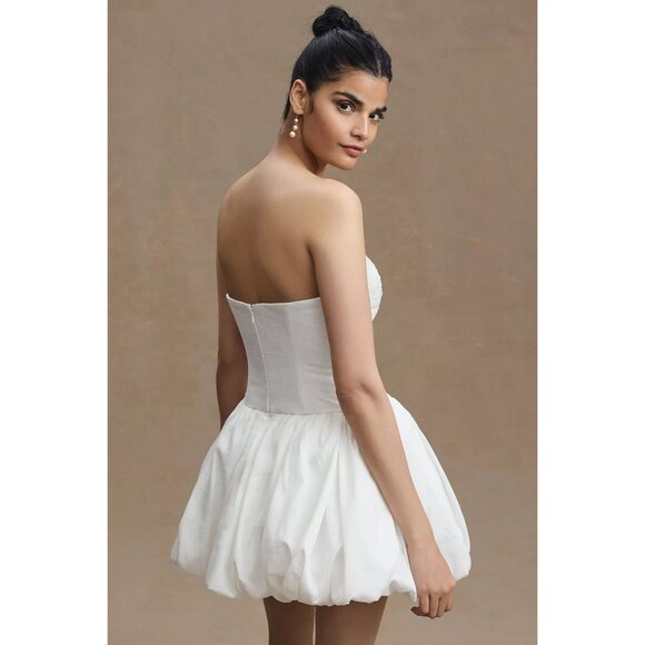 BHLDN x Anthropologie Strapless Floral Applique Bubble Hem White Mini Dress - Picture 9 of 16